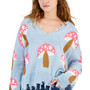 Juniors' Mushroom-Print Distressed-Edge Sweater