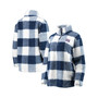 Women's Navy New York Giants Sherpa Plaid Quarter-Zip Jacket
