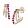 Ruby (1/4 ct. t.w.) & Diamond (1/10 ct. t.w.) Curved Halo Hoop Earrings in 14k Gold (Also in Emerald & Sapphire)