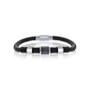 Mens Stainless Steel Oxidized Genuine Leather Bracelet