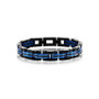 Mens Stainless Steel Two-Toned Striped Link Bracelet - Black & Blue
