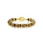 Mens Stainless Steel Genuine Tiger Eye Beads Skull Bracelet - Gold Plated