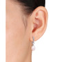 Cultured Freshwater Pearl (8mm) & Diamond Accent Dangle Hoop Drop Earrings in Sterling Silver