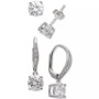2-Pc. Cubic Zirconia Earring Set in Sterling Silver, 18K Gold-Plated Sterling Silver and 18k Rose Gold-Plated Sterling Silver, Created for Macy's