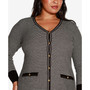 Black Label Plus Size Striped Button Front Duster Sweater