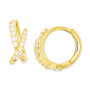 Cubic Zirconia Crisscross Extra Small Huggie Hoop Earrings in Sterling Silver or 14k Gold-Plated Sterling Silver, 0.47"