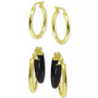 2-Pc. Set Polished and Black Enamel Small Hoop Earrings
