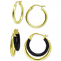 2-Pc. Set Polished and Black Enamel Small Hoop Earrings
