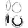 2-Pc. Set Polished and Black Enamel Small Hoop Earrings