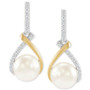 Cultured Freshwater Button Pearl (7mm) & White Topaz (1/5 ct. t.w.) Drop Earrings in Sterling Silver & 14K Gold