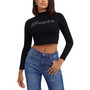 Women's Rhinestone-Logo Long-Sleeve Crop Top