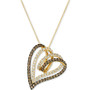 Chocolate Diamond (3/4 ct. t.w.) & Nude Diamond (3/4 ct. t.w.) Double Heart Pendant Necklace in 14k Gold, 18" + 2" extender
