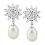 Cultured Freshwater Pearl (9 x 7mm) & Cubic Zirconia Flower Drop Earrings in Sterling Silver