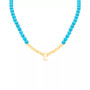Reconstituted Turquoise & Polished Gold Bead Initial 18" Pendant Necklace in 14k Gold-Plated Sterling Silver