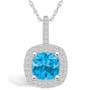 Blue Topaz (2-3/4 Ct. T.W.) and Diamond (1/2 Ct. T.W.) Halo Pendant Necklace in 14K White Gold