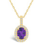 Amethyst (1-1/5 Ct. T.W.) and Diamond (1/4 Ct. T.W.) Halo Pendant Necklace in 14K Yellow Gold