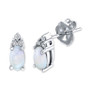 Opal (3/8 ct. t.w.) & Diamond (1/20 ct. t.w.) Stud Earrings in 14k White Gold