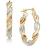 Satin Twist Hoop Earrings in 10k Tri-Tone Gold