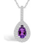 Amethyst (7/8 Ct. T.W.) and Diamond (3/8 Ct. T.W.) Halo Pendant Necklace in 14K White Gold