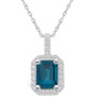 London Blue Topaz (2 Ct. T.W.) and Diamond (1/4 Ct. T.W.) Halo Pendant Necklace in 14K White Gold