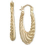 Ribbed Graduated Small Oval Hoop Earrings in 10k Gold, 3/4"