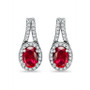 Created Ruby and Cubic Zirconia Halo Earrings