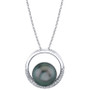 Cultured Tahitian Pearl (11mm) & Diamond (1/6 ct. t.w.) Circle 18" Pendant Necklace in 14k White Gold