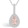 Morganite (3/4 Ct. T.W.) and Diamond (3/8 Ct. T.W.) Halo Pendant Necklace in 14K White Gold