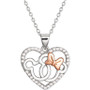 Cubic Zirconia Interlocking Mickey & Minnie Heart 18" Pendant Necklace in Sterling Silver & 18k Rose Gold-Plate