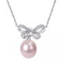 Black Cultured Tahitian Pearl (9-1/2-10mm) & Diamond (1/10 ct. t.w.) Bow 17" Pendant Necklace in 10k White Gold (Also in Pink Cultured Freshwater Pearl & White South Sea Cultured Pearl)