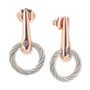 White Topaz Accent Circle Drop Earrings in PVD Stainless Steel & Rose Gold-Tone