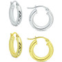 2-Pc. Set Textured Small Huggie Hoop Earrings in Sterling Silver & 18k Gold-Plate, 15mm