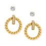 2-Pc. Set Lab-Created White Sapphire Stud & Doorknocker Earrings (3/8 ct. t.w.) in 18k Gold-Plated Sterling Silver