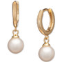 Cultured Freshwater Pearl (6 mm) Hoop Dangle Drop Earrings in 18k Gold-Plated Sterling Silver