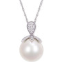 Cultured Freshwater Pearl (11mm) & Diamond (1/10 ct. t.w.) 17" Pendant Necklace in 10k White Gold