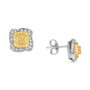 Sunny Yellow Diamond (5/8 ct. t.w.) & Vanilla Diamond (1/3 ct. t.w.) Double Halo Stud Earrings in Platinum & 14k Gold