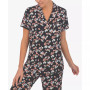 Printed Short Sleeve Notch-Collar Capri Pajama Set