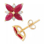 Ruby (1-5/8 ct. t.w.) & Diamond (1/8 ct. t.w.) Flower Stud Earrings in 14k Gold (Also in Sapphire)