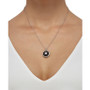 Onyx & Diamond (1/20 ct. t.w.) Floral Disc 18" Pendant Necklace in Sterling Silver