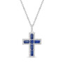 Sterling Silver Halo Birthstone Style Created Blue Sapphire and Created White Sapphire Fancy Cut Cross Pendant Necklace