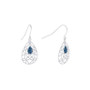 Dark Blue Crystal (0.16 ct.t.w) Filigree Tear Drop Earrings in Sterling Silver