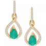 Emerald (7/8 ct. t.w.) & Diamond (1/5 ct. t.w.) Pear Halo Drop Earrings in 14K Gold (Also in Sapphire)