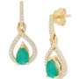 Emerald (7/8 ct. t.w.) & Diamond (1/5 ct. t.w.) Pear Halo Drop Earrings in 14K Gold (Also in Sapphire)