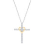 Diamond Cross & Heart 18" Pendant Necklace (1/6 ct. t.w.) in Sterling Silver & 14k Gold-Plate