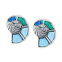 Lab-Created Blue Opal & Larimar Shell Stud Earrings in Sterling Silver