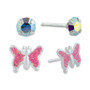 2-Pc. Set Crystal Solitaire & Glitter Butterfly Stud Earrings in Sterling Silver, Created for Macy's