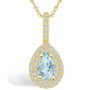 Aquamarine (3/4 Ct. T.W.) and Diamond (3/8 Ct. T.W.) Halo Pendant Necklace in 14K Yellow Gold