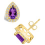 Amethyst (1-3/4 ct. t.w.) and Diamond (1/3 ct. t.w.) Halo Stud Earrings in 14K Yellow Gold
