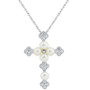 Cultured Freshwater Pearl (3-1/2 - 4mm) & Diamond (1/5 ct. t.w.) 18" Cross Pendant Necklace in 14k White Gold