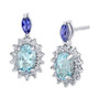 Aquamarine (3/4 ct. t.w.), Iolite (1/6 ct. t.w.), & Diamond (1/5 ct. t.w.) Halo Drop Earrings in 14k White Gold